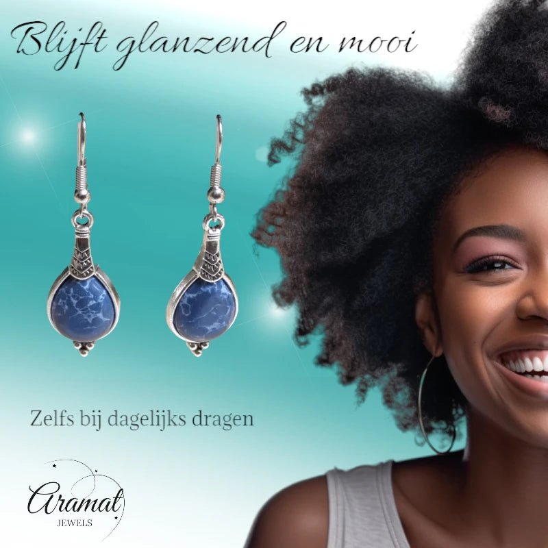 Boho Druppel Oorhangers Donkerblauw vrouw -