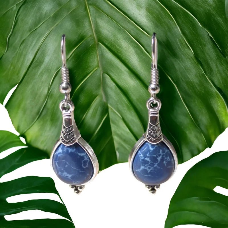 Boho Druppel Oorhangers Donkerblauw vrouw -
