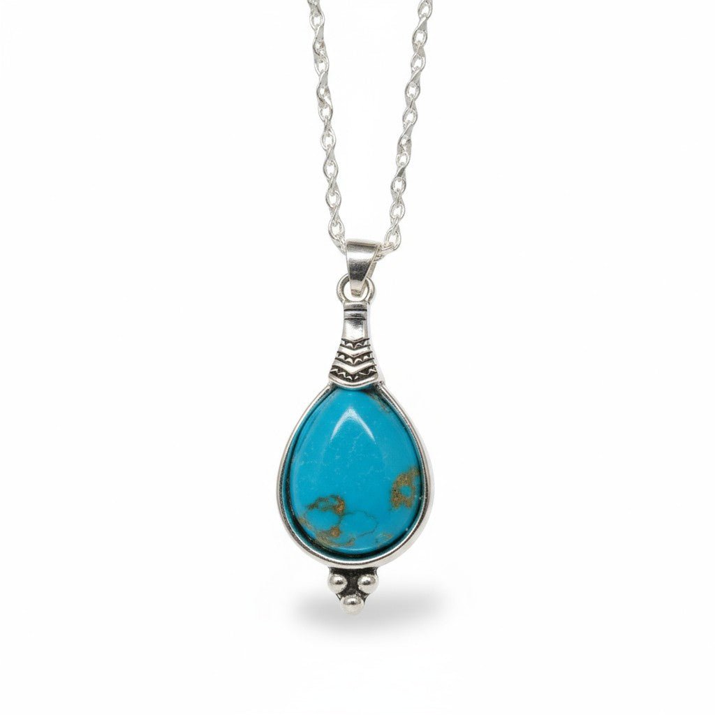 Boho Ketting Dames Druppel Hemels Blauw 33mm - Bohemien Hanger - Dames