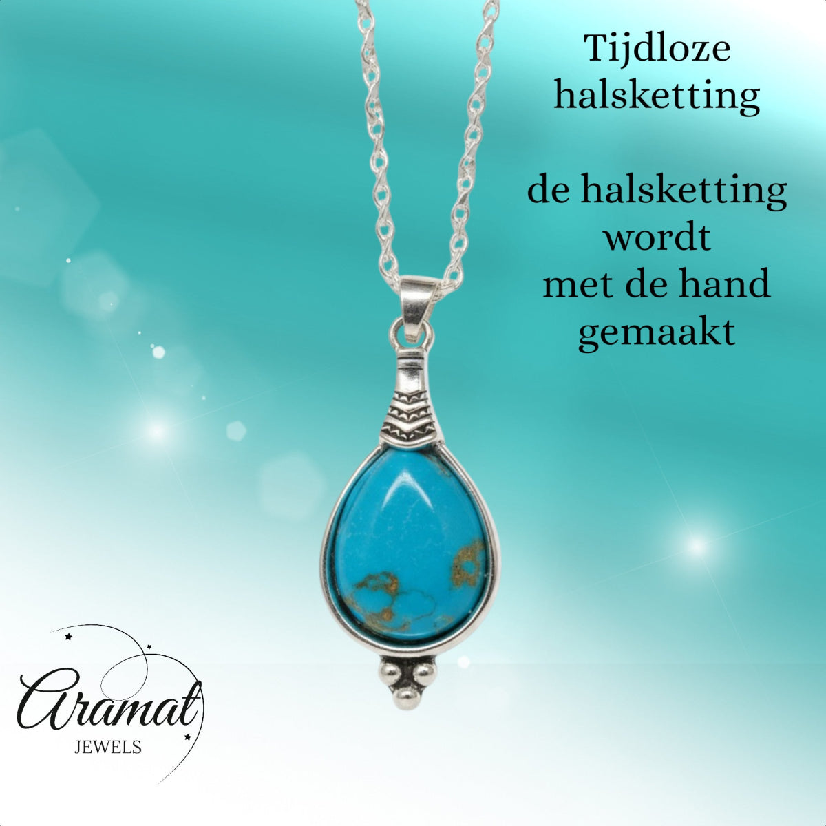 Boho Ketting Dames Druppel Hemels Blauw 33mm - Bohemien Hanger - Dames