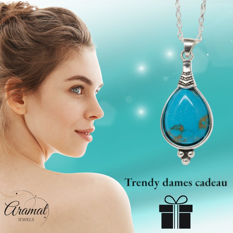 Boho Ketting Dames Druppel Hemels Blauw 33mm - Bohemien Hanger - Dames
