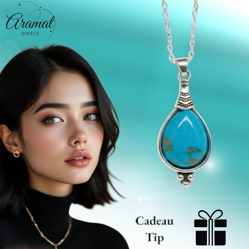 Boho Ketting Dames Druppel Hemels Blauw 33mm - Bohemien Hanger - Dames