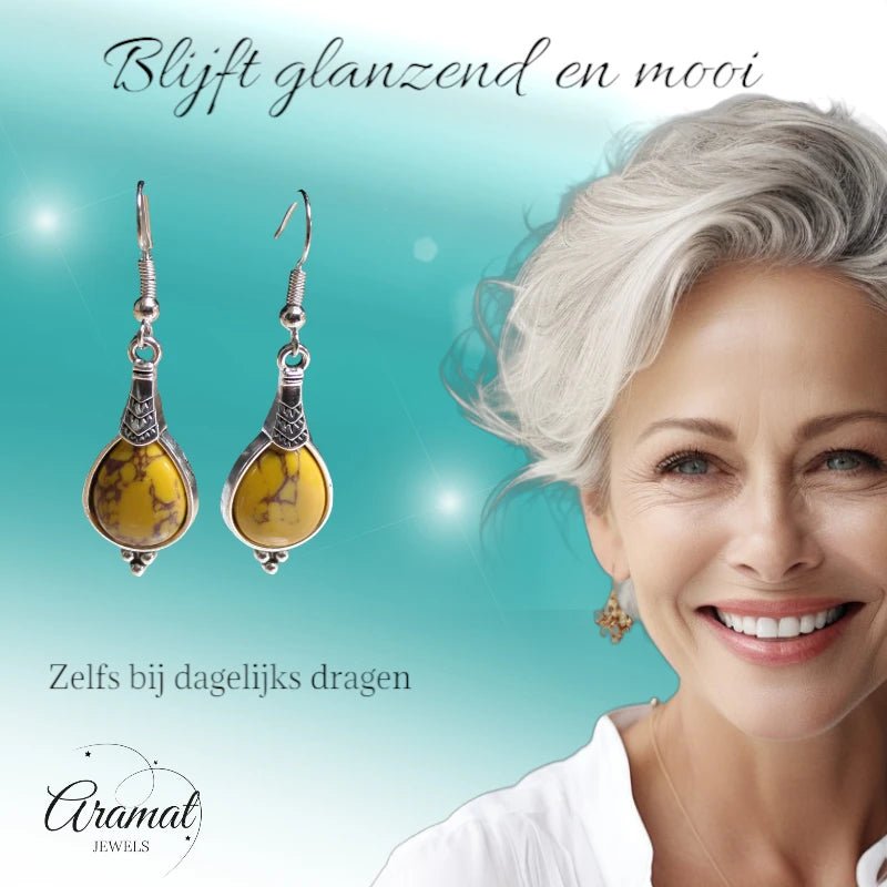 Boho Druppel Oorhangers &acirc;&euro;&ldquo; Gele Steen &acirc;&euro;&ldquo; 52x15mm -