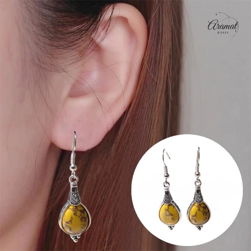 Boho Druppel Oorhangers &acirc;&euro;&ldquo; Gele Steen &acirc;&euro;&ldquo; 52x15mm -