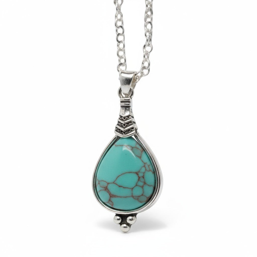 Lichtblauwe Boho Ketting met Druppelvormige Steen - Dames