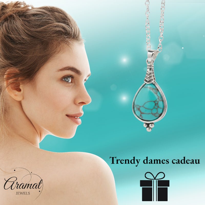 Lichtblauwe Boho Ketting met Druppelvormige Steen - Dames