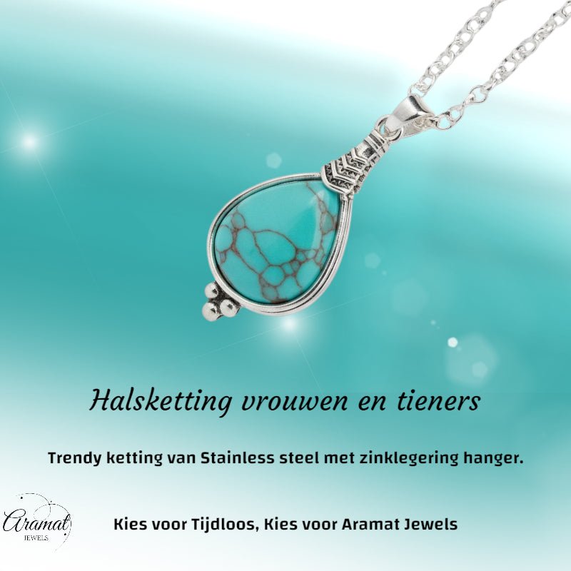 Lichtblauwe Boho Ketting met Druppelvormige Steen - Dames