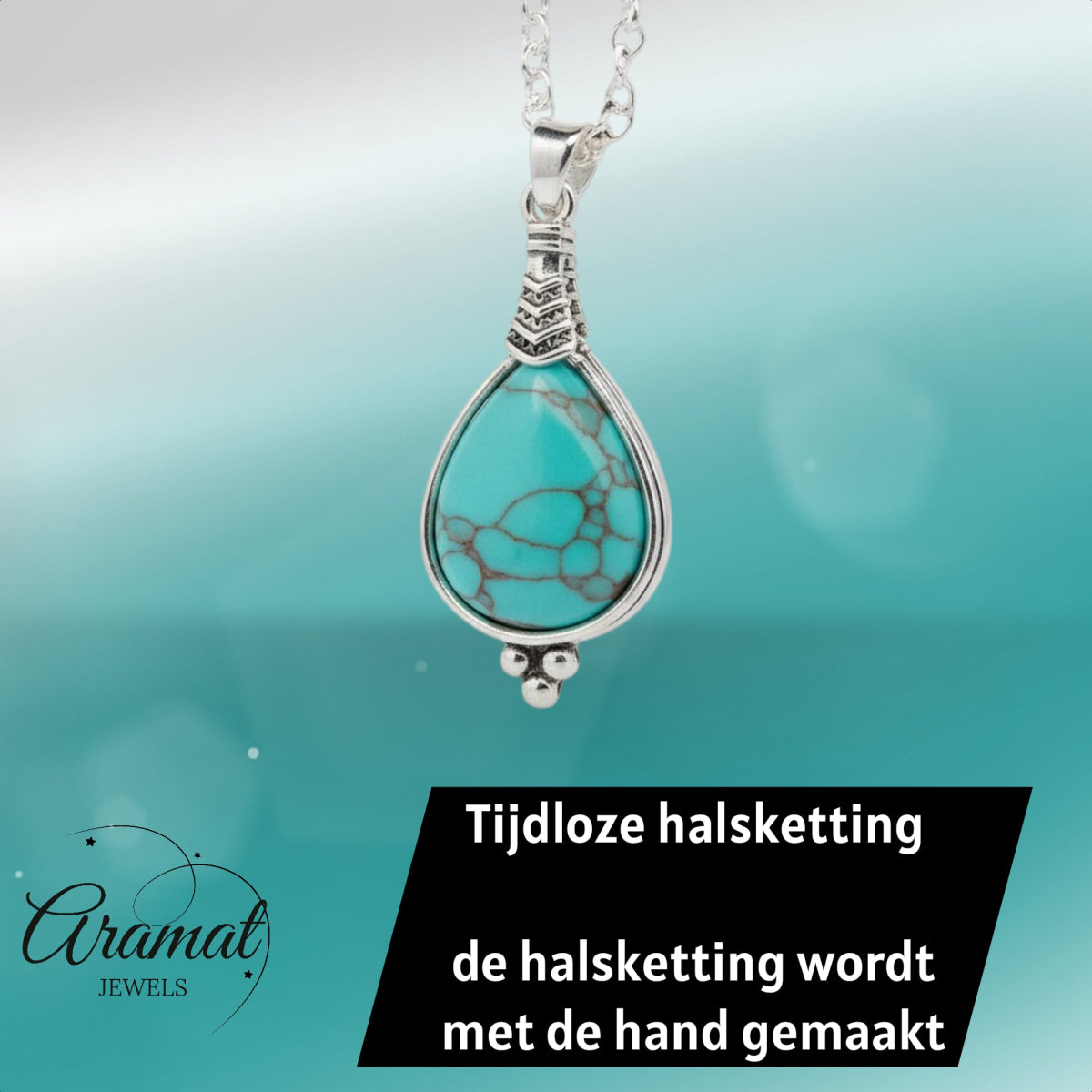 Lichtblauwe Boho Ketting met Druppelvormige Steen - Dames
