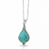 Lichtblauwe Boho Ketting met Druppelvormige Steen - Dames