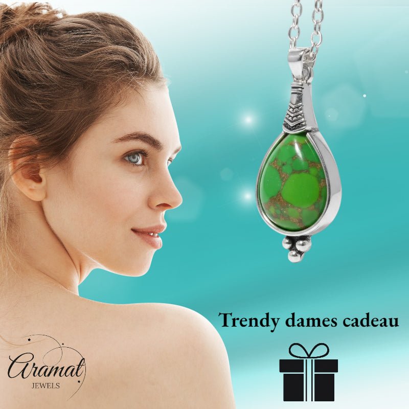 Bohemien Groene Gemarmerde Ketting - Dames