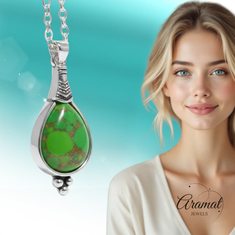 Bohemien Groene Gemarmerde Ketting - Dames