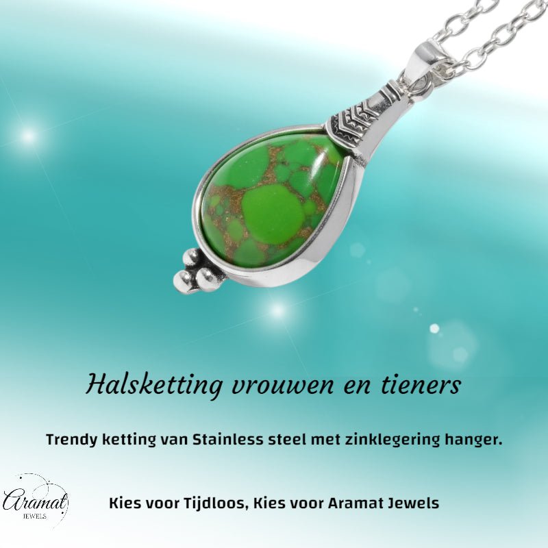 Bohemien Groene Gemarmerde Ketting - Dames
