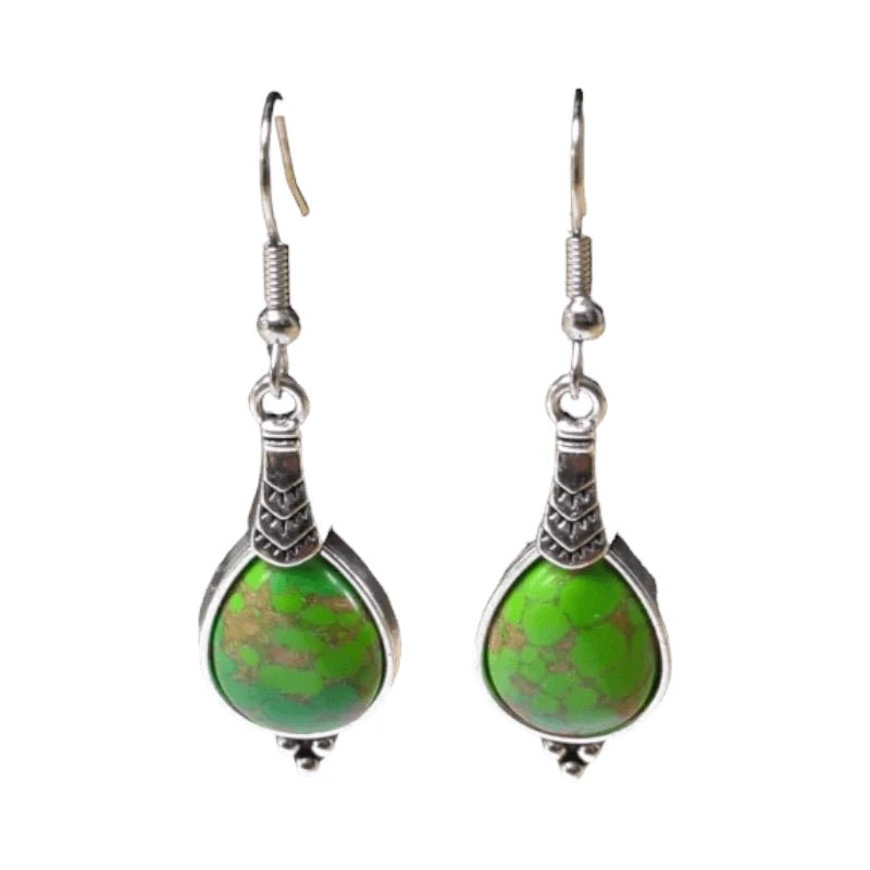 Boho Druppel Oorhangers &acirc;&euro;&ldquo; Groen Gemarmerde Steen &acirc;&euro;&ldquo; 52x15mm -
