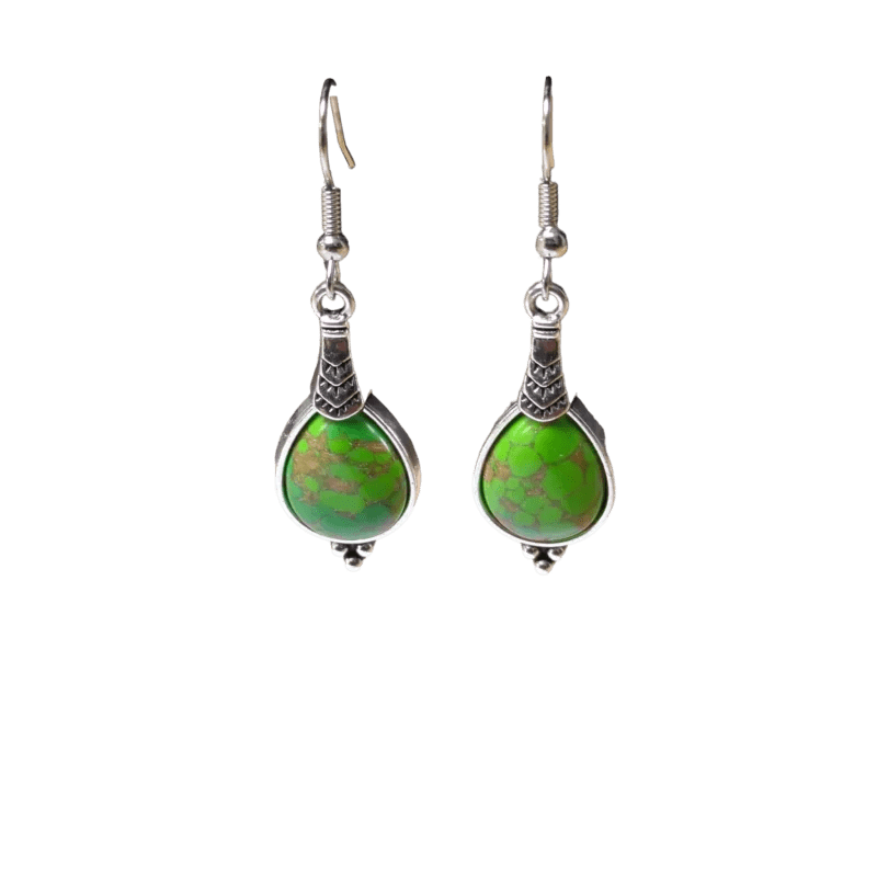 Boho Druppel Oorhangers &acirc;&euro;&ldquo; Groen Gemarmerde Steen &acirc;&euro;&ldquo; 52x15mm -