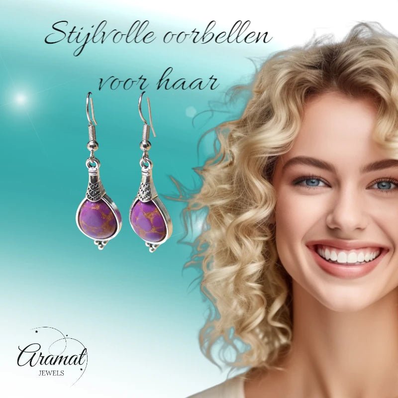 Prachtige Paarse Druppel Oorhangers met Bohemien Charme -