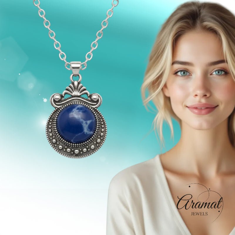 Boho halsketting met blauwe steen - Dames