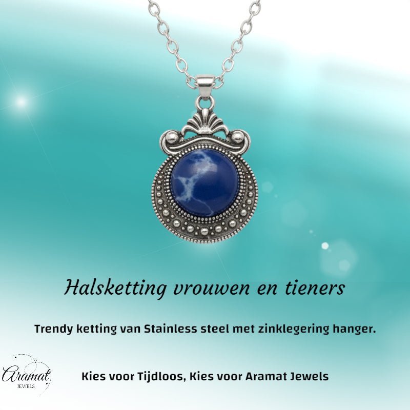 Boho halsketting met blauwe steen - Dames
