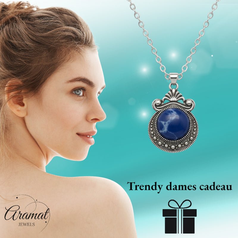 Boho halsketting met blauwe steen - Dames