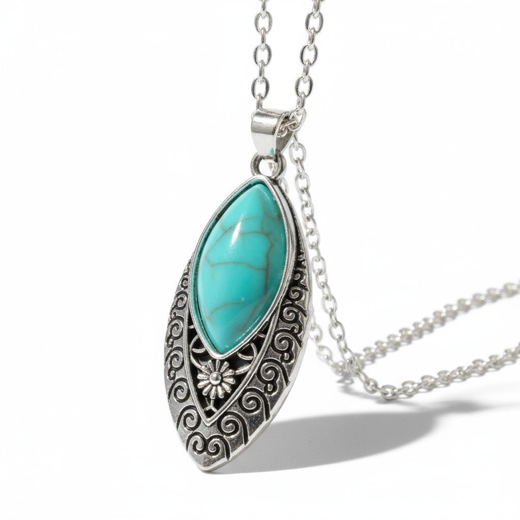 Prachtige Bohemien Halsketting met Bewerkte Ovale Hanger - Dames