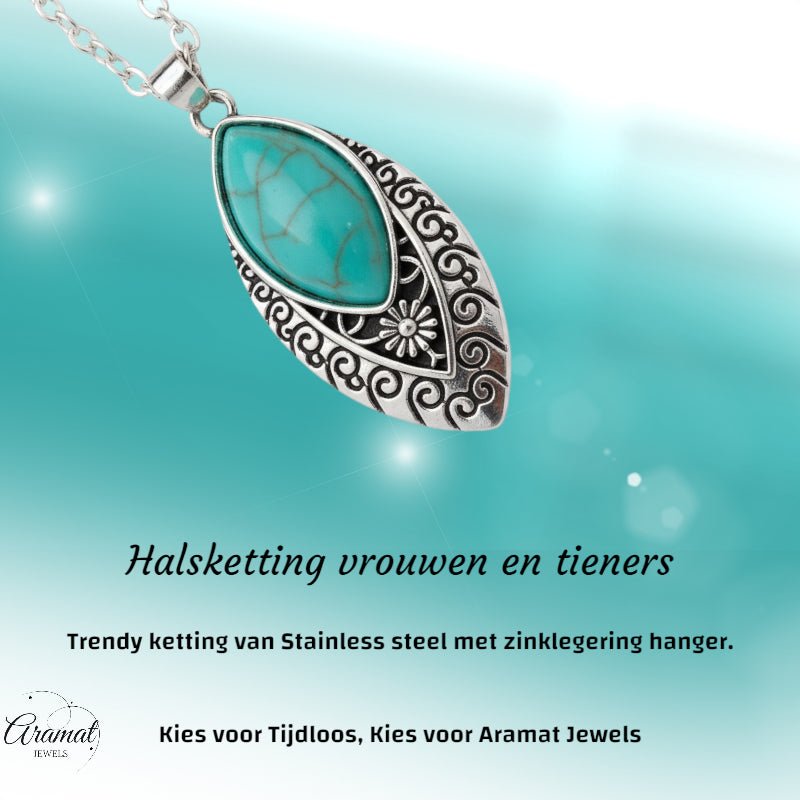 Prachtige Bohemien Halsketting met Bewerkte Ovale Hanger - Dames