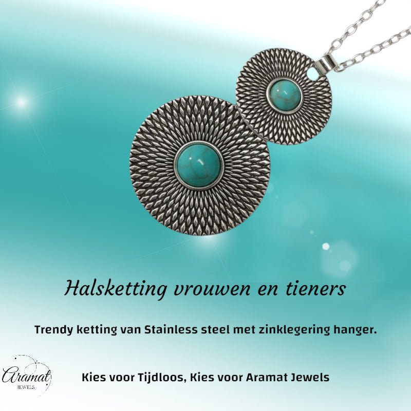 Trendy Bohemien Halsketting met Gemarmerde Steen - Dames