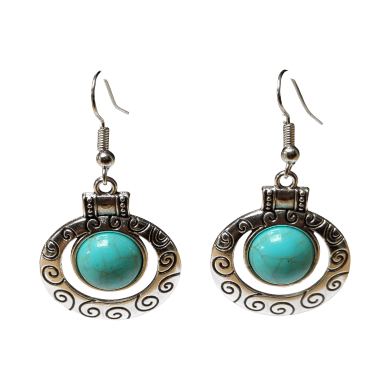 Hippe Bohemien Oorhangers met Turquoise Steen -