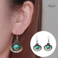Hippe Bohemien Oorhangers met Turquoise Steen -