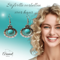 Hippe Bohemien Oorhangers met Turquoise Steen -