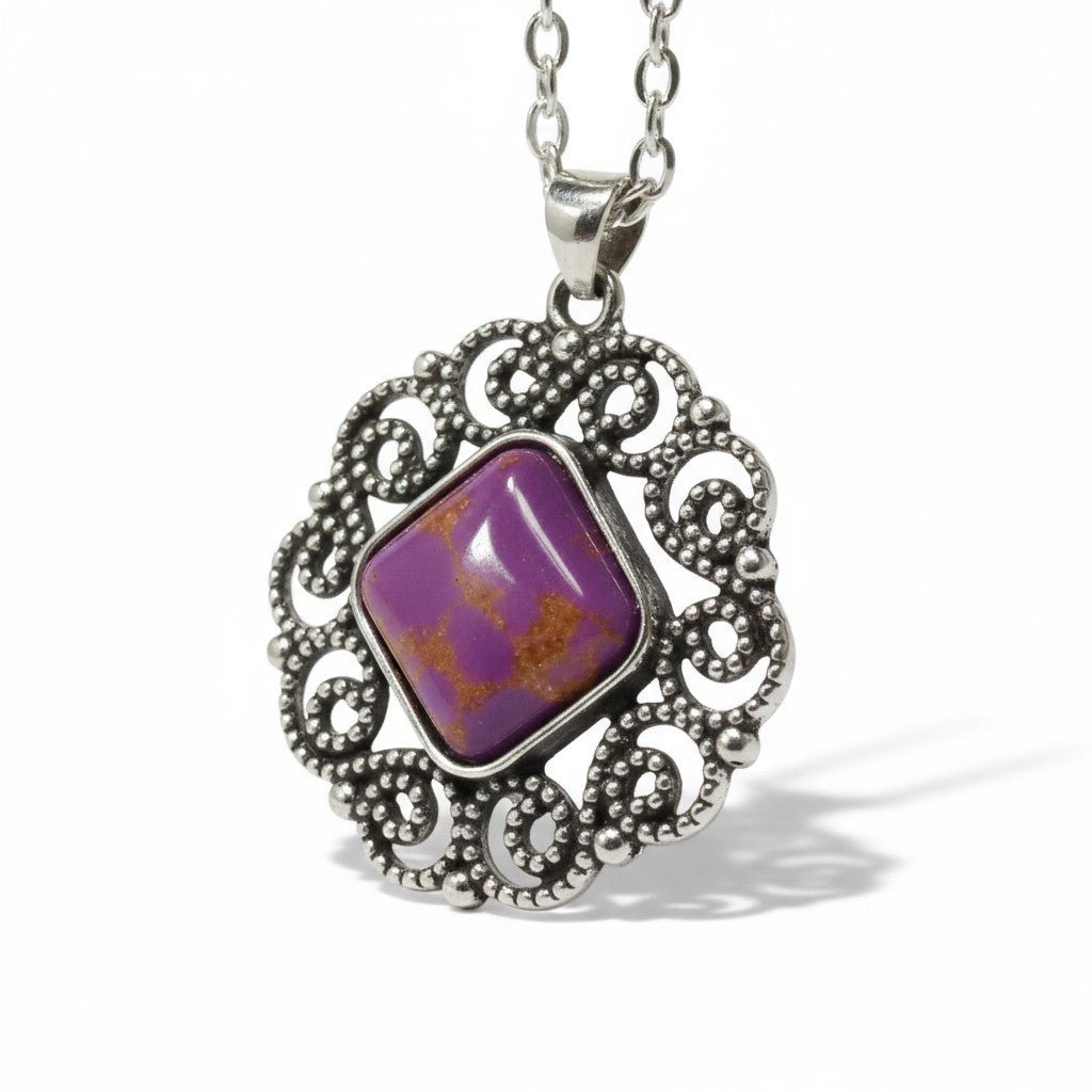 Paarse Gemarmerde Boho Halsketting - Dames