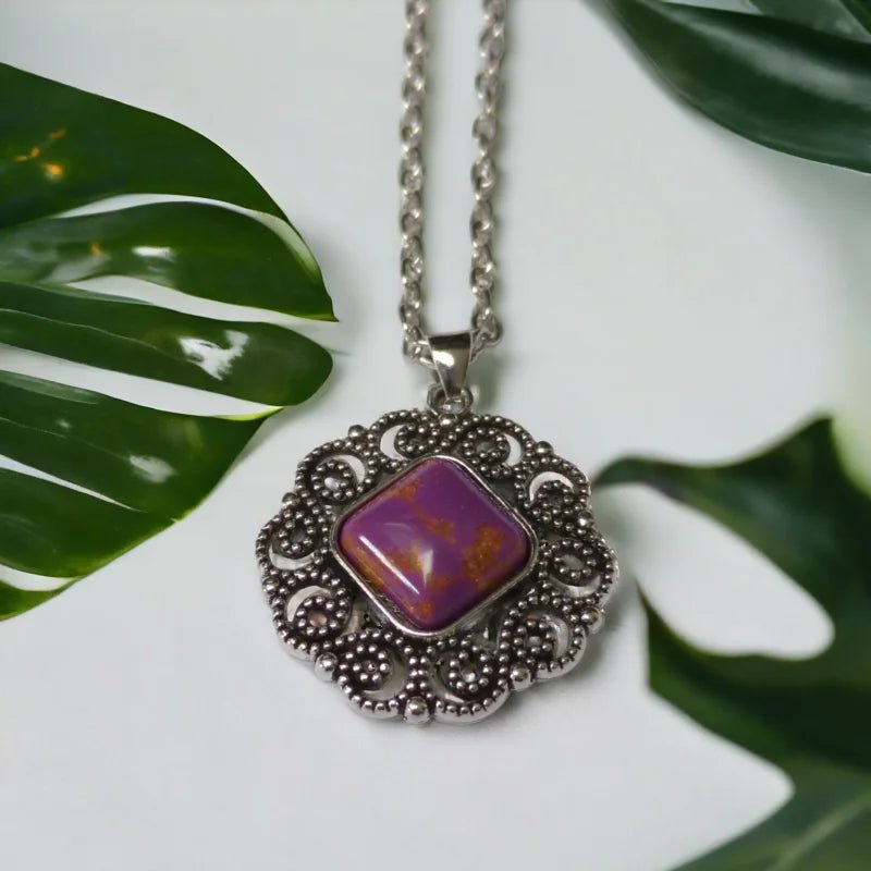 Paarse Gemarmerde Boho Halsketting - Dames