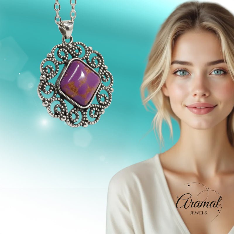 Paarse Gemarmerde Boho Halsketting - Dames