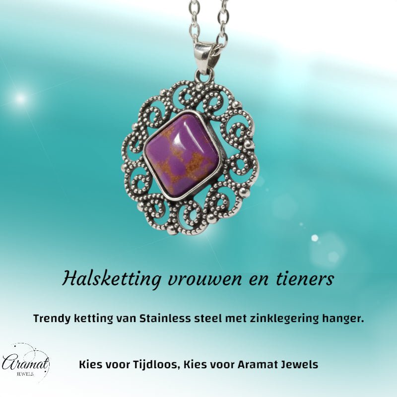 Paarse Gemarmerde Boho Halsketting - Dames