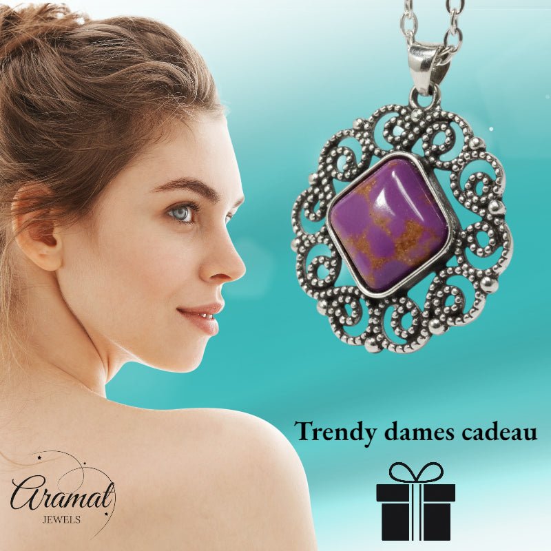 Paarse Gemarmerde Boho Halsketting - Dames