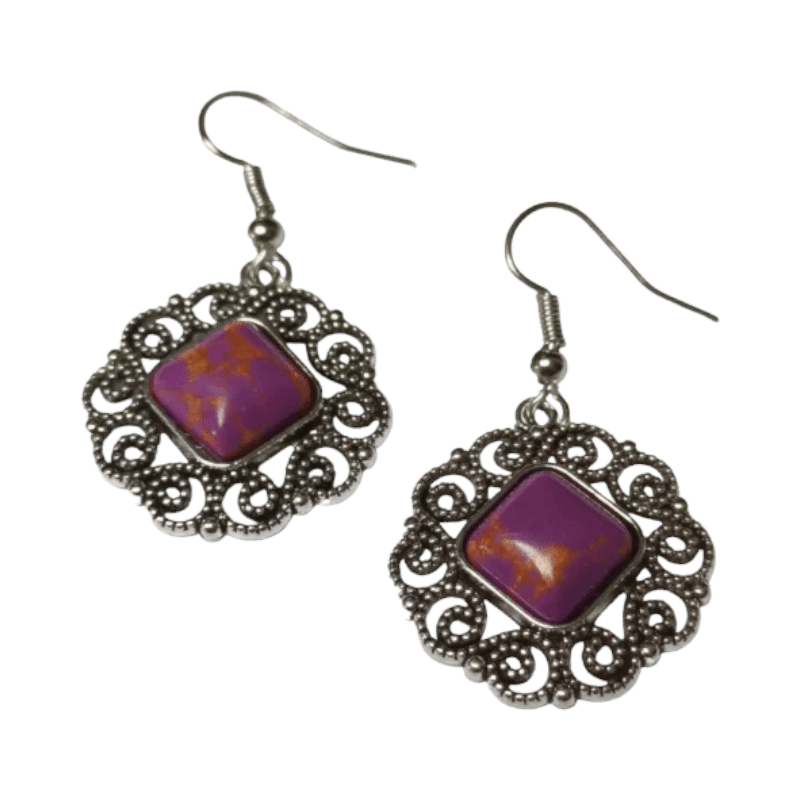 Boho Oorhangers met Paarse Gemarmerde Steen -