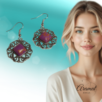 Boho Oorhangers met Paarse Gemarmerde Steen -