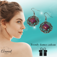 Boho Oorhangers met Paarse Gemarmerde Steen -