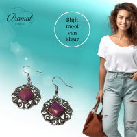 Boho Oorhangers met Paarse Gemarmerde Steen -