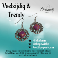 Boho Oorhangers met Paarse Gemarmerde Steen -