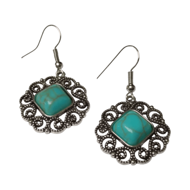 Boho Oorhangers met Vierkante Turquoise Steen -