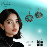 Boho Oorhangers met Vierkante Turquoise Steen -