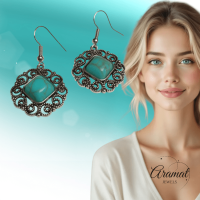 Boho Oorhangers met Vierkante Turquoise Steen -