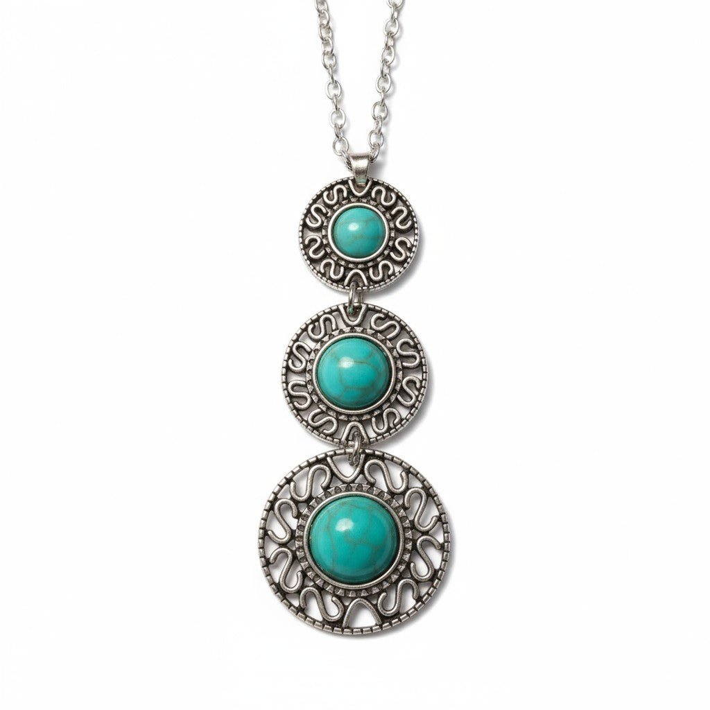 Boho Halsketting met Gemarmerde Turquoise Stenen - Dames