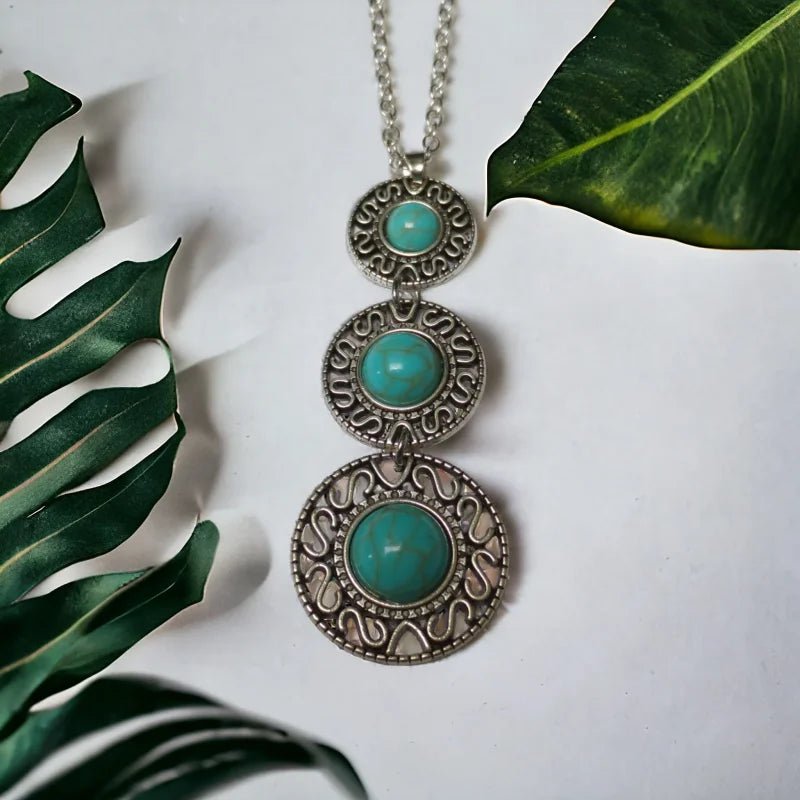 Boho Halsketting met Gemarmerde Turquoise Stenen - Dames