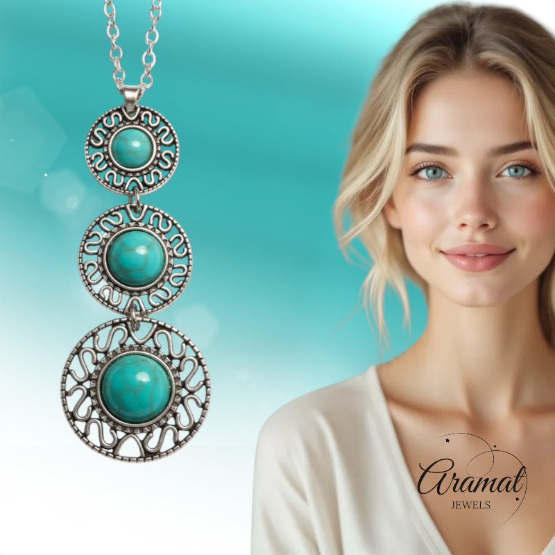 Boho Halsketting met Gemarmerde Turquoise Stenen - Dames