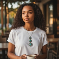 Boho Halsketting met Gemarmerde Turquoise Stenen - Dames