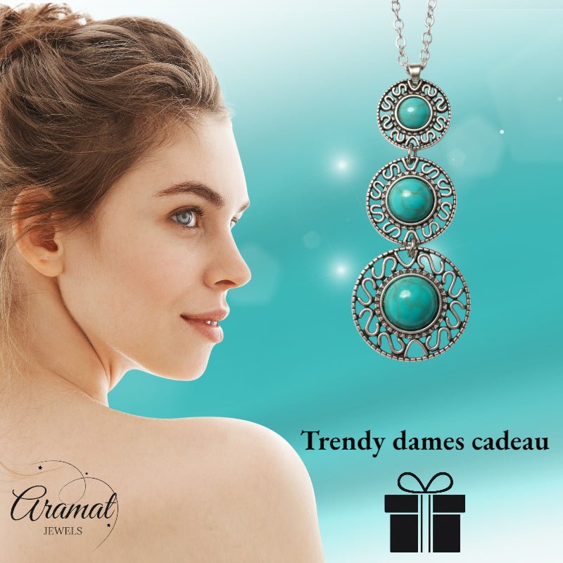 Boho Halsketting met Gemarmerde Turquoise Stenen - Dames