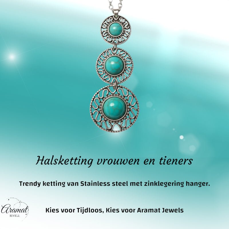 Boho Halsketting met Gemarmerde Turquoise Stenen - Dames