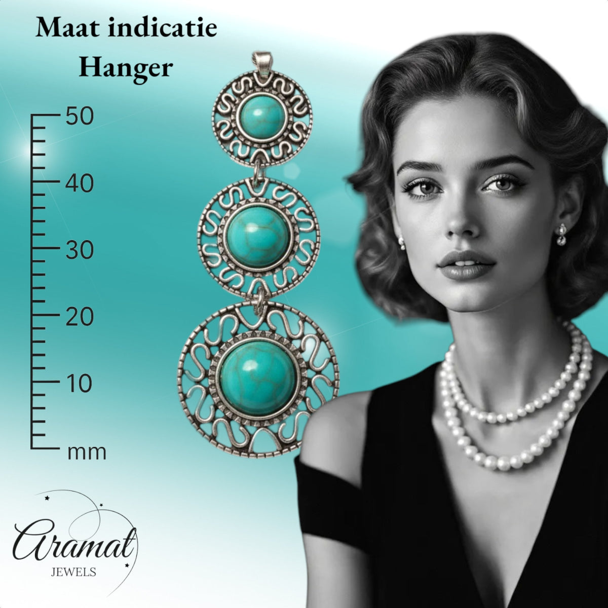 Boho Halsketting met Gemarmerde Turquoise Stenen - Dames