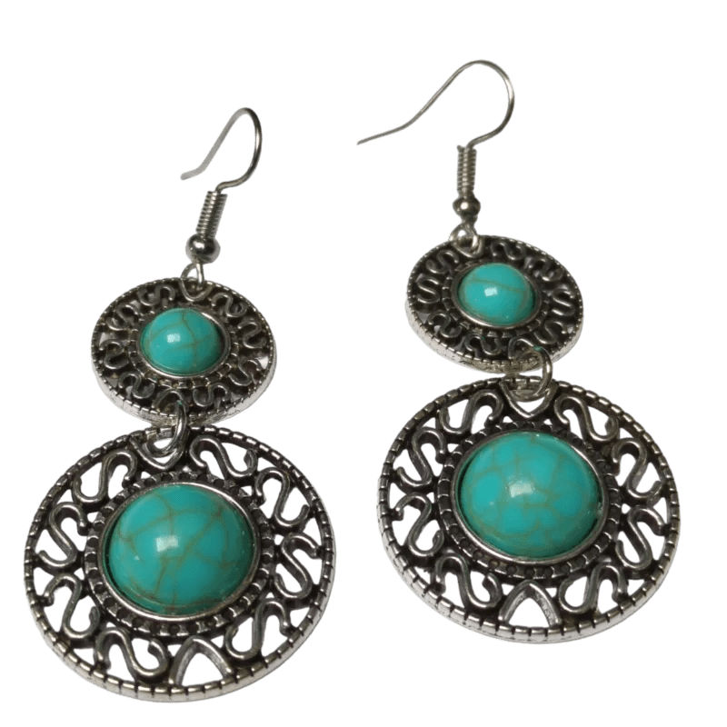 Boho Oorhangers Turquoise Steen 62mm -