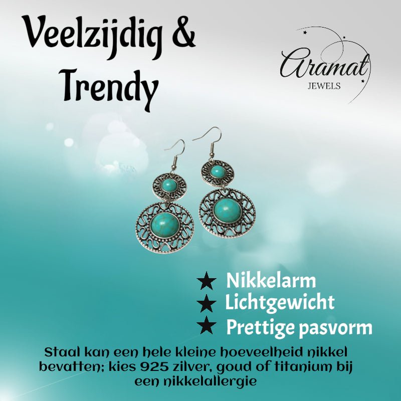 Boho Oorhangers Turquoise Steen 62mm -